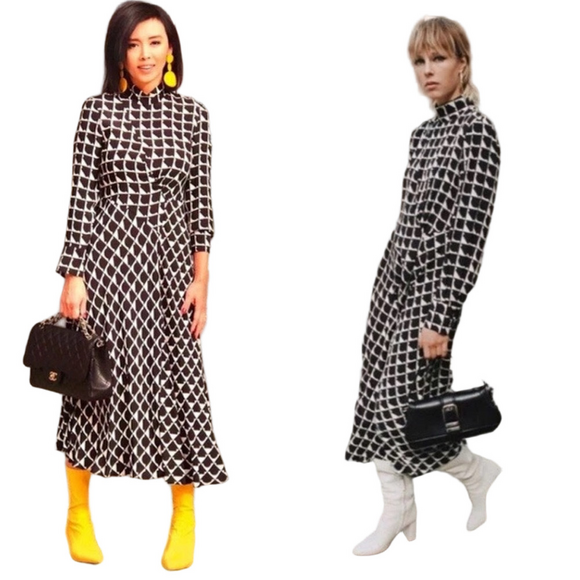 Zara Black and White Geometric print Midi Dress S - Picture 1 of 9